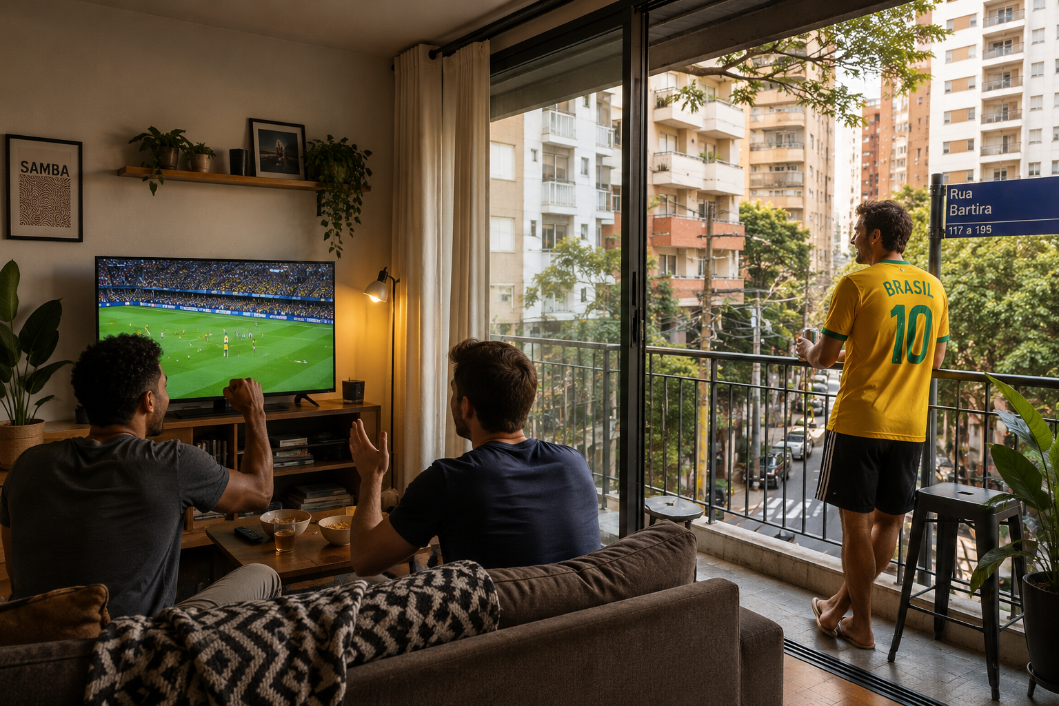 Jovens avaliando opções para dividir apartamento na Zona Sul do Rio de Janeiro, com foco em Botafogo, Humaitá, Copacabana, Flamengo e Laranjeiras.