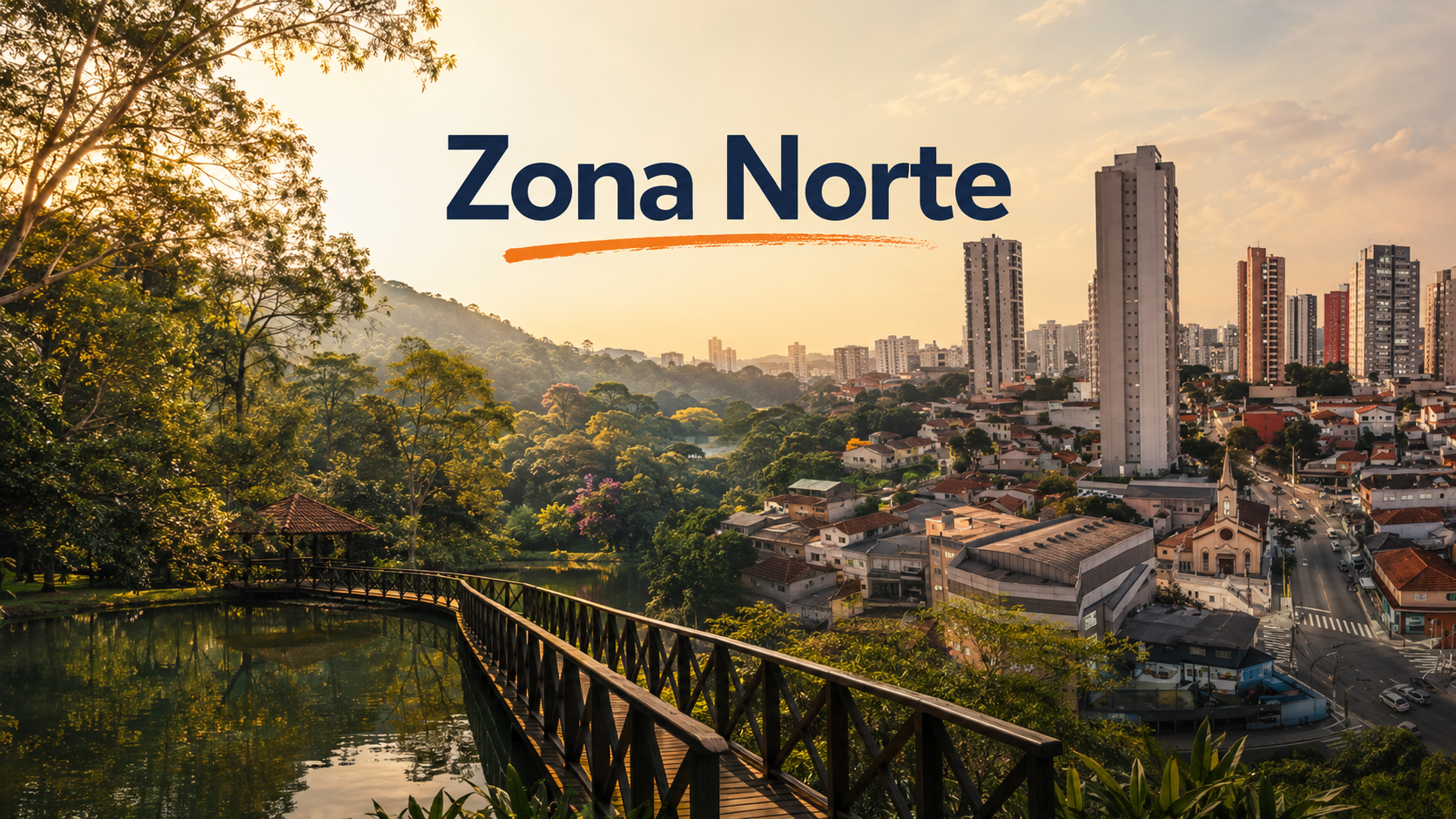 Montagem da Zona Norte de São Paulo reúne o Horto Florestal, bairros residenciais e a paisagem urbana da região.